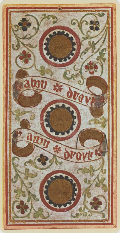 I Tre di Denari, facsimile di una carta dei tarocchi dal mazzo 